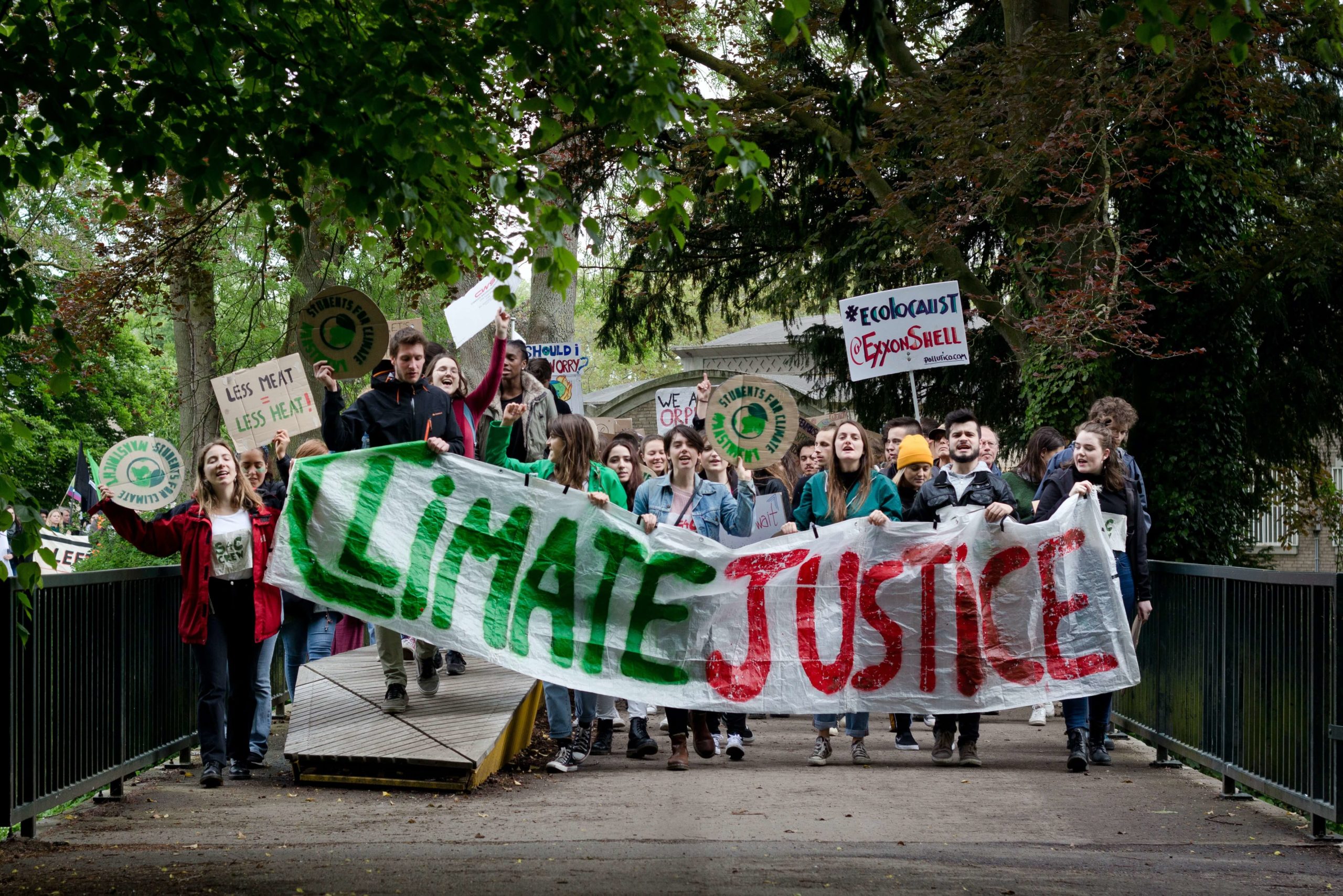 students at climate justice rally